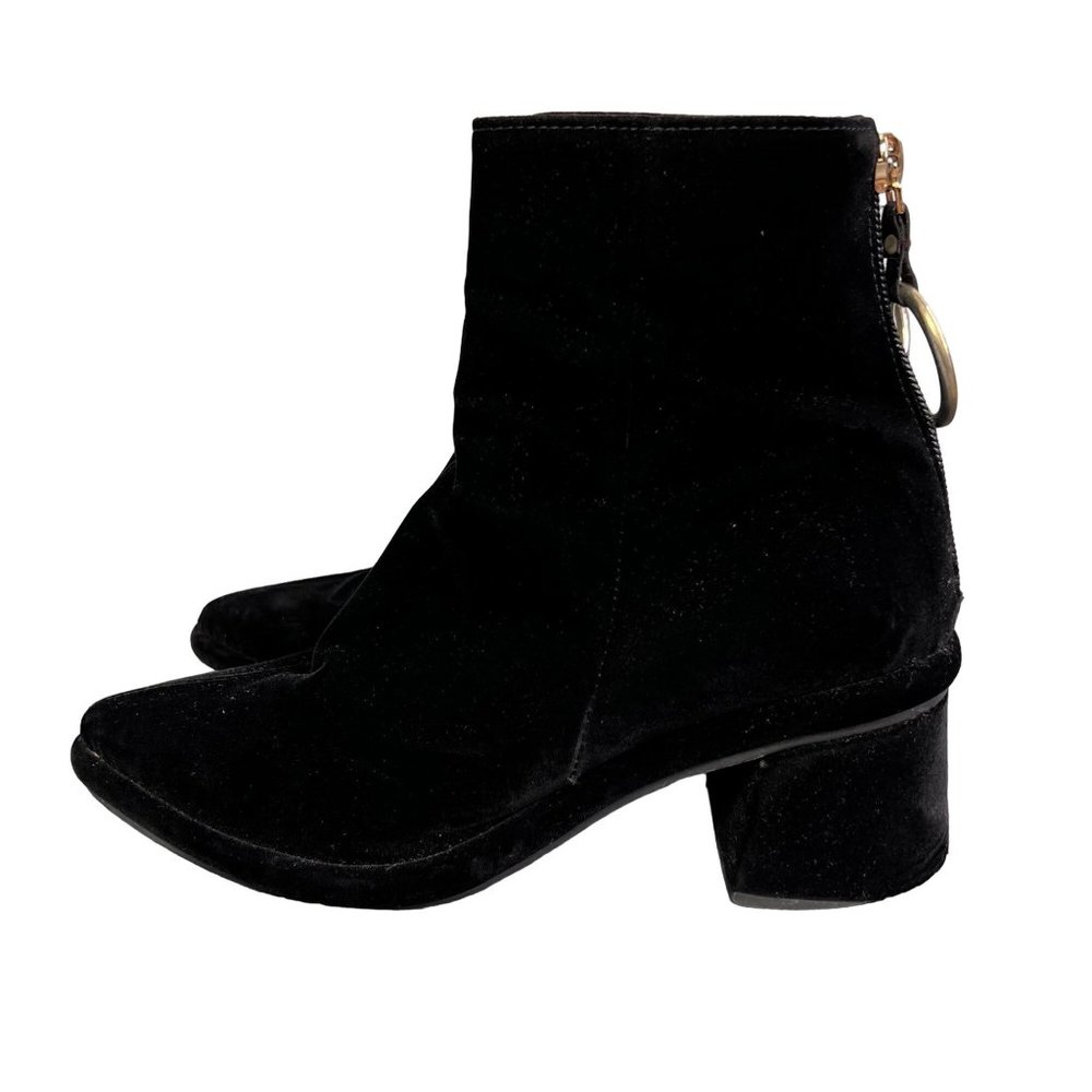Reike Nen Bootie Ankle Boot Black Velvet Ring Zipper Pull Us 7.5 Chunky Heel View 3